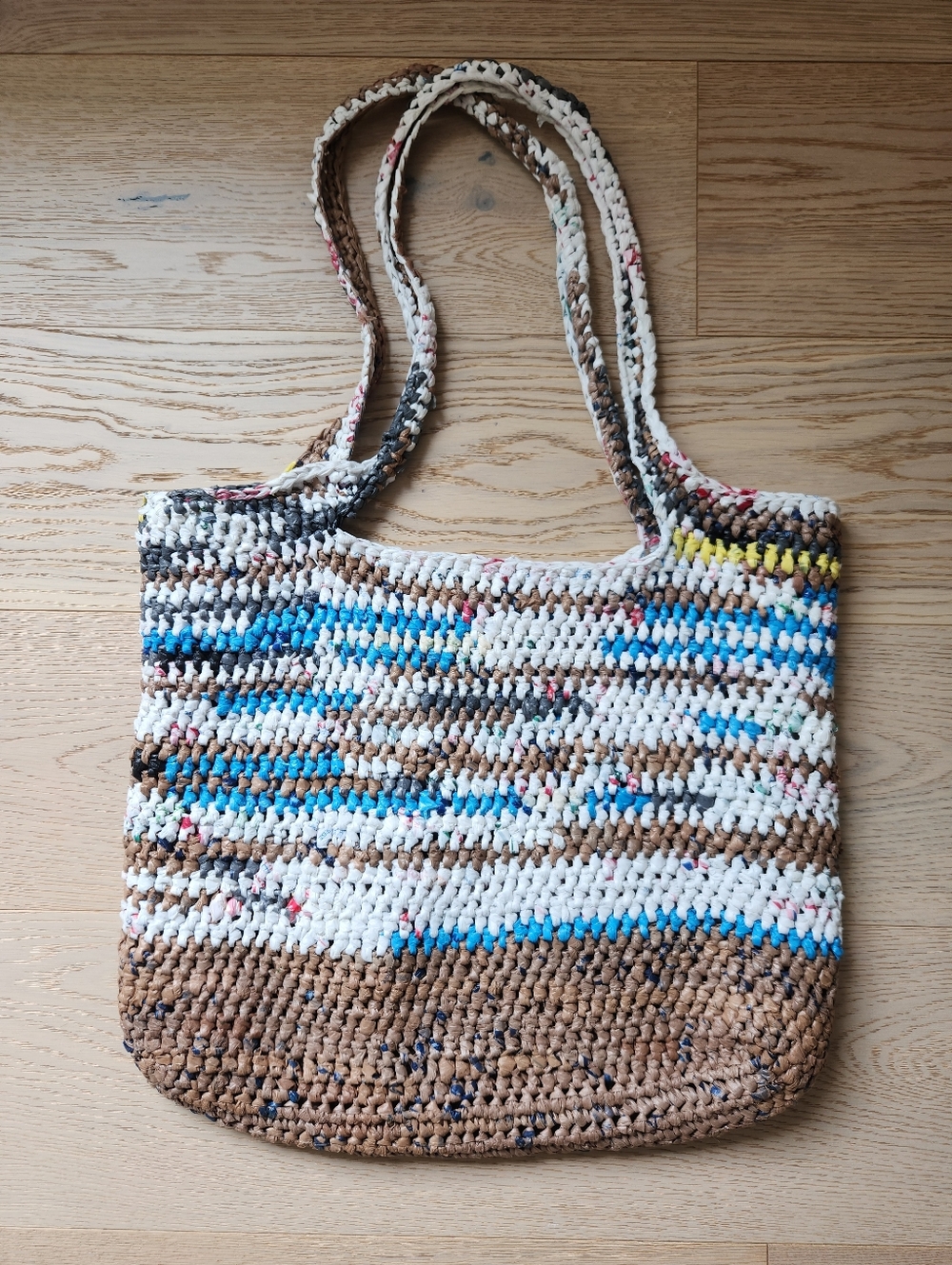 Handmade Upcycled Plarn Recycled Plastic Bag Crotchet Market Tote Eco-Friendly - Picture 7 of 10